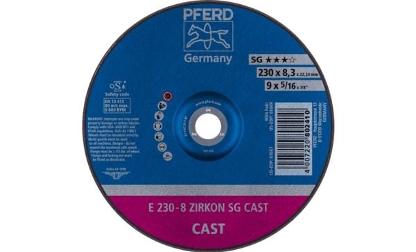 PFERD E 230-8 ZIRKON SG CAST, 6600 RPM, 23 cm, 8,3 mm, 10 kpl