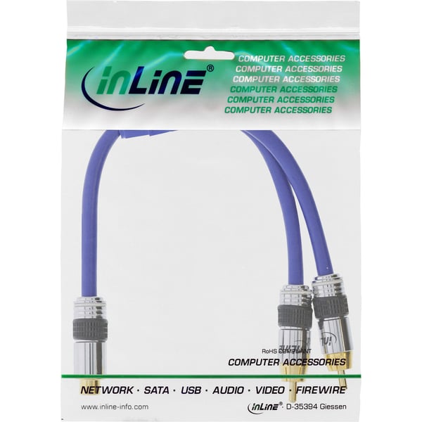 InLine 89927P, RCA, Hanstik, 2 x RCA, Hunstik, 0,25 m, Blå