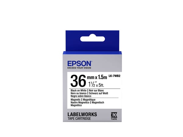 Epson LabelWorks LK-7WB2 - Svart på vitt - Rulle (3,6 cm x 1,5 m) 1 rulle (rullar) magnetetiketter - för LabelWorks LW-1000, LW-300, LW-400, LW-600...