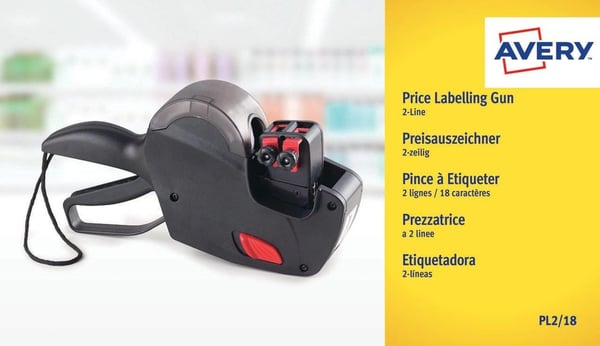 Prismærkepistol Avery, m/2 linjer, 18 cifre