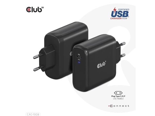 Club3D reiselader 1xUSB type C, PD 100W detaljhandel