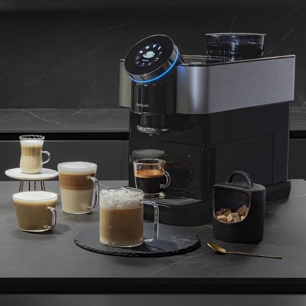 Cecotec Cremmaet Spin, Espressokone, 1,5 L, Kahvipavut, Sisäänrakennettu jauhin, 1450 W, musta