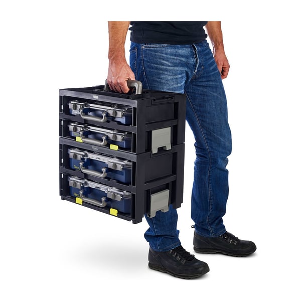raaco CarryMore 80x2 lajitelmalaatikko, jossa 2 CarryLite 80 -koteloa