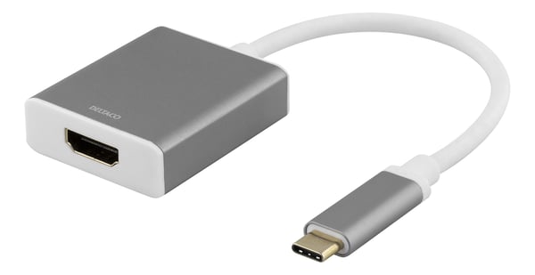 DELTACO USBC-HDMI9 - HDMI-adapter - 24 pin USB-C hane till HDMI hona - 20 cm - rymdgrå - stöd för 4K