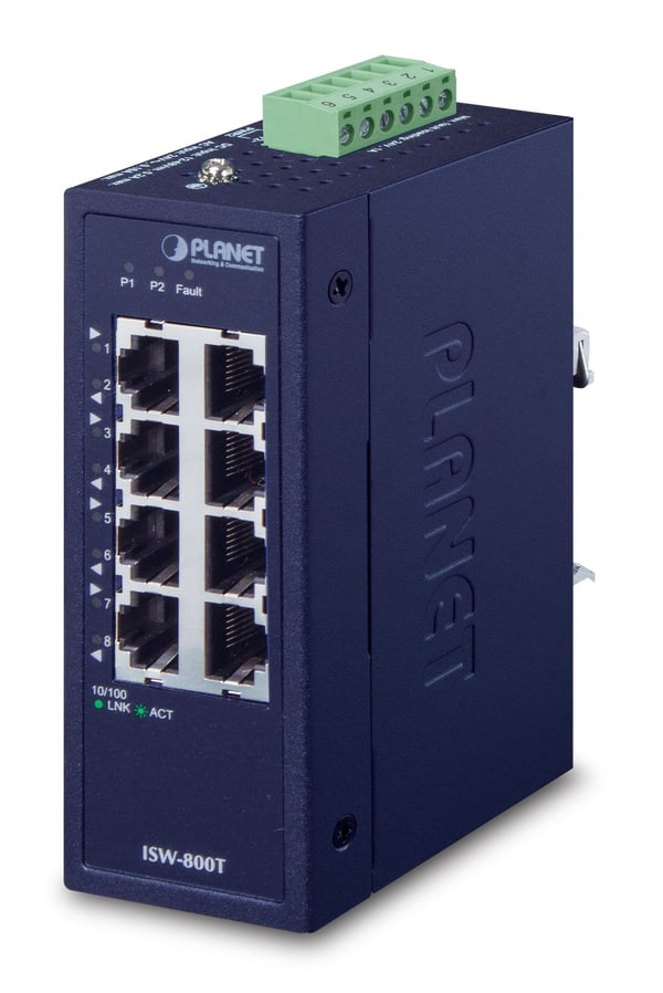 PLANET ISW-800T - Switch - ohanterad - 8 x 10/100 - DIN-skenmonterbar, väggmonterbar - Växelström 24 V/likström 12-48 V