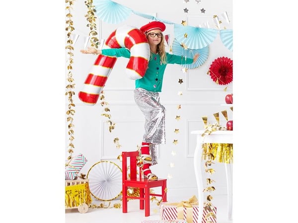 PartyDeco FB53-007, Lekeballong, Folie, Rød, Hvit, Mønster, Stripemønstret, Julaften