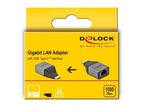 Delock - Nätverksadapter - USB-C 3.2 Gen 1 - Gigabit Ethernet - grå