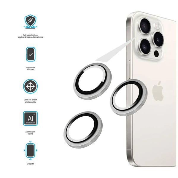 FIXED FIXGC2-1202-SL, Apple, iPhone 15 Pro/15 Pro Max, Ripebestandig, Skittbestandig, Gjennomsiktig, Sølv, 3 stykker