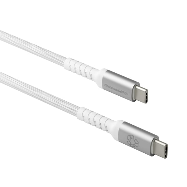 dbramante1928 re-charge it - USB-kabel - USB-C (hann) til USB-C (hann) - 2 m - flettet, USB Power Delivery (240 W), 100 % resirkulert plast - hvit