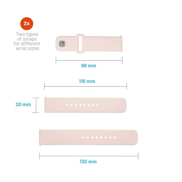 FIXED - Klokkestropp for smart armbåndsur - silicone, quick release, 20 mm - 160-235 mm - rosa