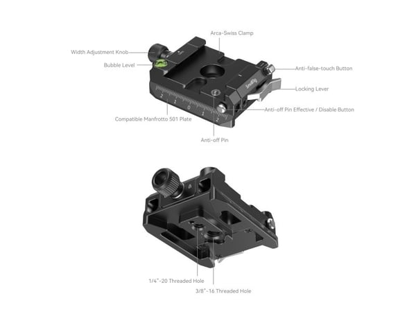 SmallRig 4234, Asennuslevy, Musta, Alumiini, Ruostumaton teräs, 1/4-20, 3/8-16", Universal, 80 mm