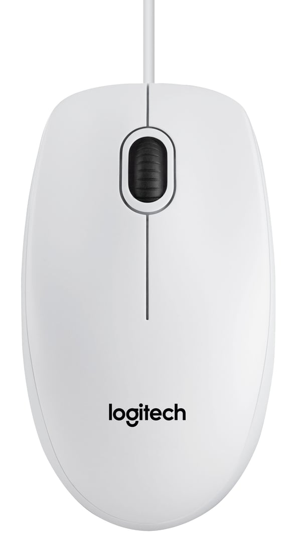 Logitech B100 - Mus - høyre- og venstrehåndet - optisk - 3 knapper - kablet - USB - hvit
