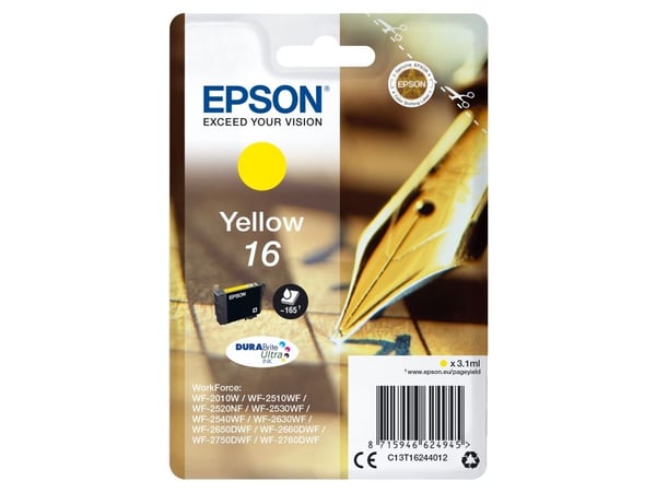Epson 16 - 3.1 ml - gul - original - blekkpatron - for WorkForce WF-2010, WF-2510, WF-2520, WF-2530, WF-2540, WF-2630, WF-2650, WF-2660, WF-2750