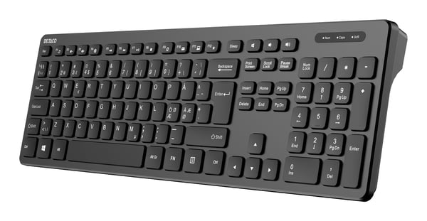 Deltaco TB-122-1S, Täysikokoinen (100 %), Langaton, Langaton RF, Kalvokytkin, QWERTY, Musta