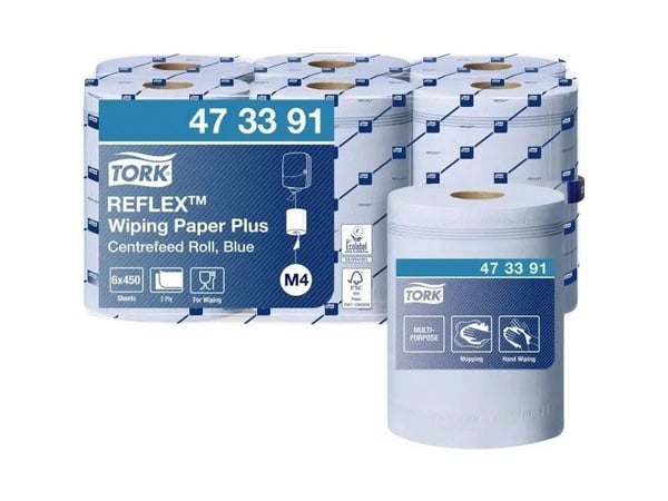 Tørkepapir Tork M4 Reflex™ Tørkepapir Plus Blå - (6 ruller x 450 ark per kartong)