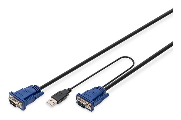DIGITUS – Näppäimistö-/video-/hiiri-/USB-kaapeli – HD-15 (VGA) (uros) – USB, HD-15 (VGA) (uros) – USB 2.0 – 3 m – musta