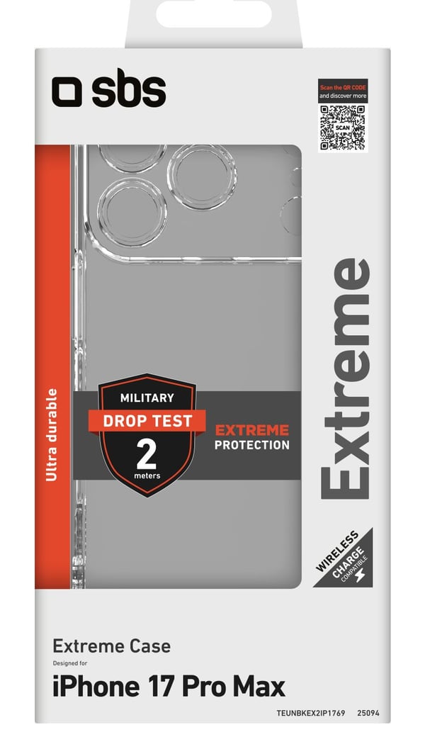 SBS Extreme X2, Etui, Apple, iPhone 17 Pro Max, 17,5 cm (6.9"), Gjennomsiktig