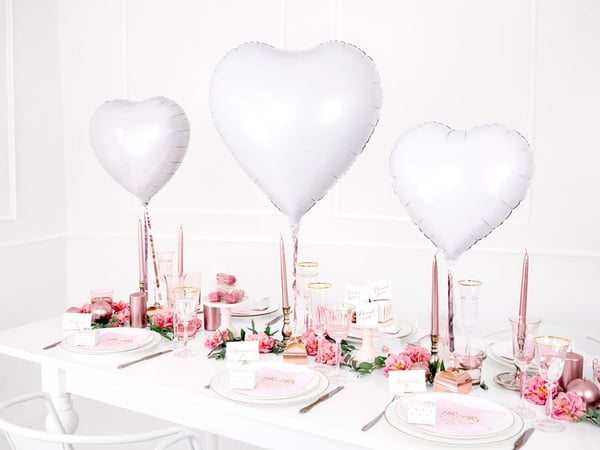 PartyDeco FB23M-008-KARTON, Valkoinen, Sydämen muotoinen, Kalvo, Rakkaus, 61 cm, 50 kpl