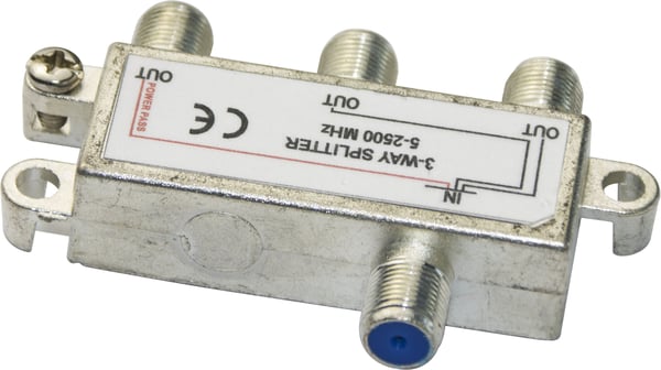 DELTACO - Linjedelare - 3-way, F-connectors, DC pass, Class A - silver