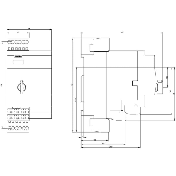 Siemens 3RA6250-2AB32 3RA62502AB32 kääntökäynnistin, moottorin teho 400 V:ssa 0,09 kW, 690 V:n nimellisvirta 0,4 A, 191 mm, 183 mm, 228 mm, 109,5 m...