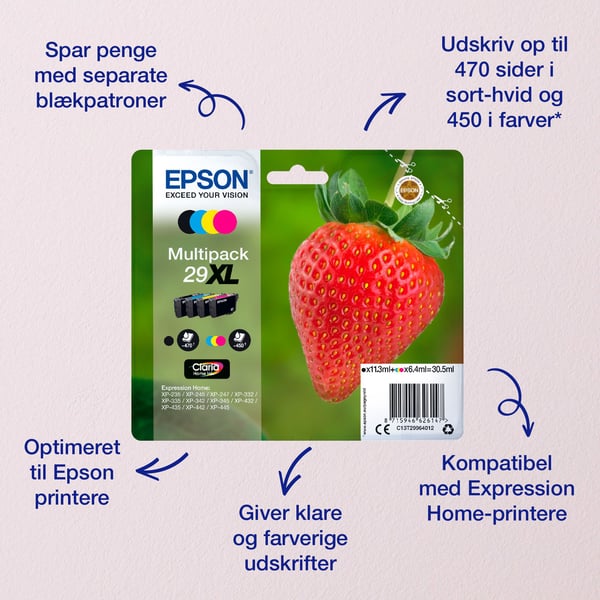 Epson Strawberry Singlepack Yellow 29XL Claria Home Ink, High (L) Yield, Keltainen, Väriainepohjainen muste, 6,4 ml, 1 kpl, Kertapakkaus