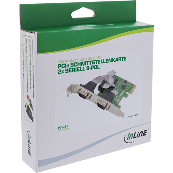 InLine 76619D, PCIe, Serial, Hankoppling, PCIe 2.0, RS-232, 9-stift, Kina