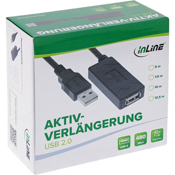 InLine 34617A, 12,5 m, USB A, USB A, USB 2.0, 0,48 Gbit/s, Svart