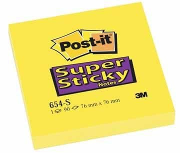 Post-It 654-S, Neliö, Keltainen, 76 mm, 76 mm, 90 arkkia