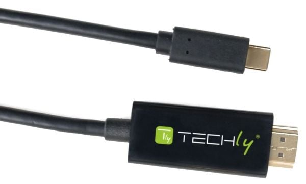 TECHly - Video- / lyd- / datakabel - USB-C hann reversibel til HDMI hann - 2 m - svart - rund, 4K-støtte