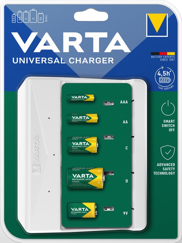 Varta Universal - 4,5 t batterilader - (for 4xAA/AAA/C/D, 1x9V) (USB-C)