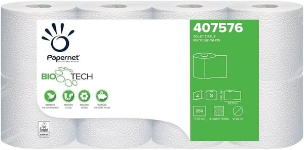 Wc-paperi Papernet Biotech 2 kerrosta uutta kuitua 28,75 m 8x8 rl,8 kpl x 8 rl/krt