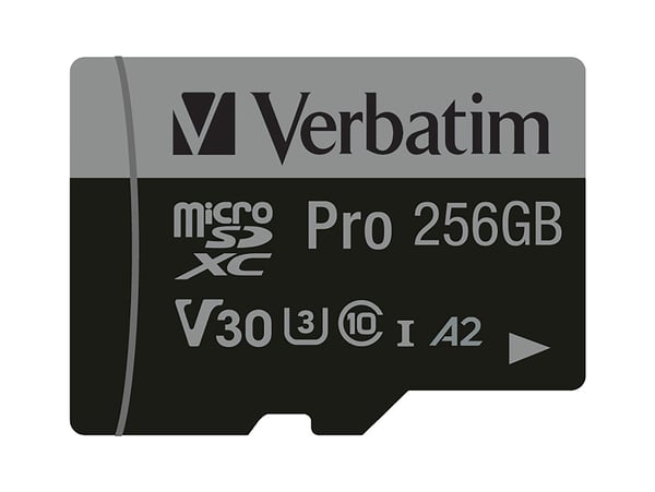 Verbatim PRO U3 47045 microSDXC-kort 256 GB A2 UHS-I klasse 10, SD-adapter