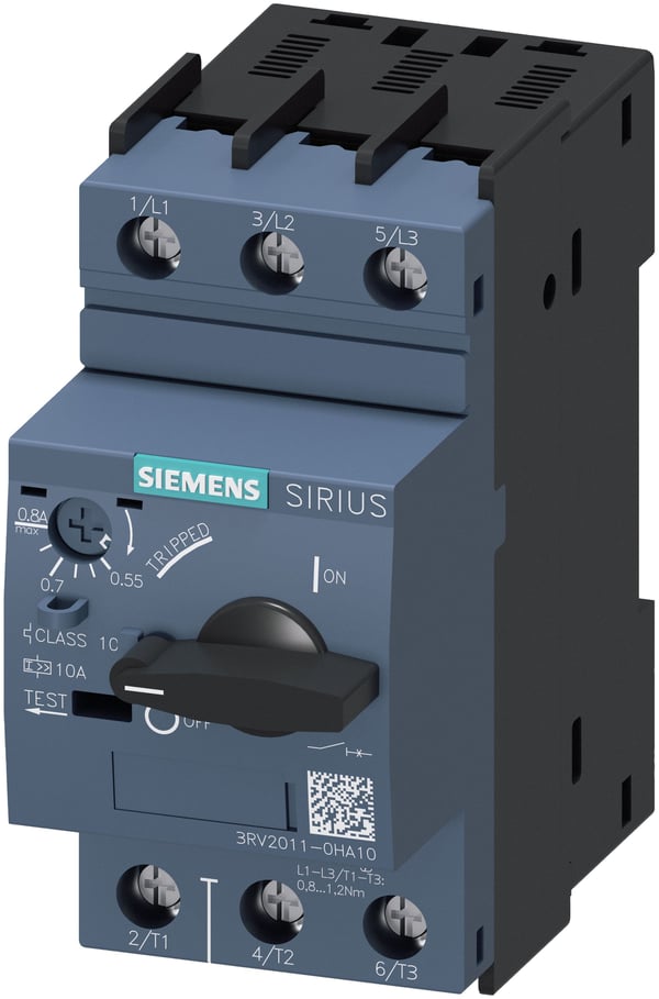 Siemens 3RV20110HA10, Moottorin suojakatkaisin, Tyyppi N, 100000 A, IP20