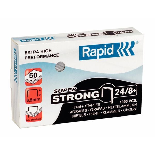 Rapid Super Strong - Stifter - 24/8+ - 8.5 mm - galvanisert stål - forsinket - pakke av 1000 - for Classic K1, K2; Supreme S50