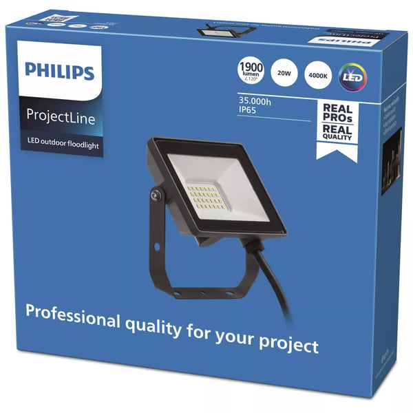 Philips Flomlys, Svart, IP65, Metall, I, U-brakett, 20 W