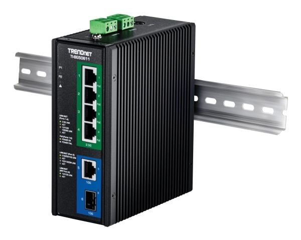 TRENDnet TI-BG50611 - Version v1.0R - switch - industriell - 4 x 10/100/1000/2.5G (PoE++) + 1 x 1 Gigabit / 10 Gigabit SFP+ + 1 x 10/100/1000/2.5/1...