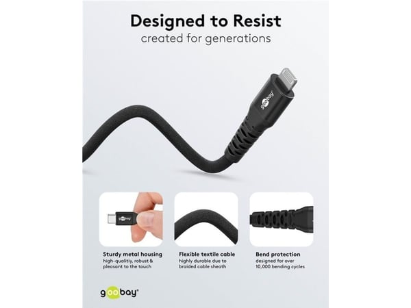 Goobay 74517, 3 m, Lightning, USB C, Hankoppling, Hankoppling, Svart
