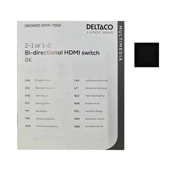 Deltaco HDMI-7052, HDMI, Musta, 60 Hz, 7680 x 4320 pikseliä, 8K Ultra HD, 65 g