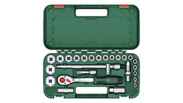 Bosch 1600A02Z9F pipesett med skralle 1/2", 25 stk., opptil 768 Nm dreiemoment