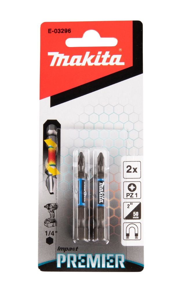 Makita Impact Premier - Impact screwdriver bit - 2 deler - pozidriv - PZ1 - heksagonal - lengde: 50 mm - for Makita DTD172Z