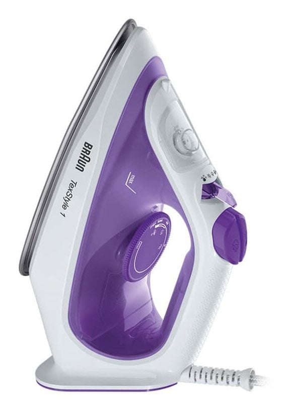 Braun TexStyle 1 SI 1080, Kuiva- & höyrysilitysrauta, Keraaminen pohjalevy, 1,9 m, 130 g/min, musta, Purppura, 0,22 L
