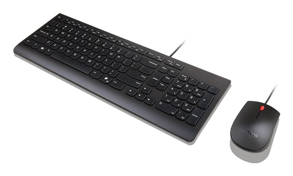 Lenovo Essential Wired Combo - Tastatur- og mussett - 2,5-soners oppsett - USB - QWERTY - amerikansk engelsk - svart - brun boks