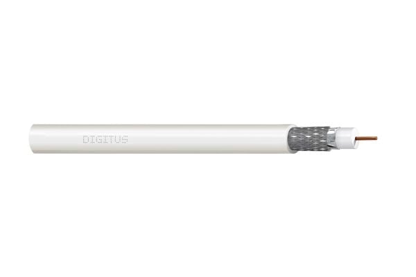Koaxialkabel DIGITUS RG-6 75 ohm (skärm: 2 x folie + 77% flätad), Eca, PVC, 500 m, vit, rulle