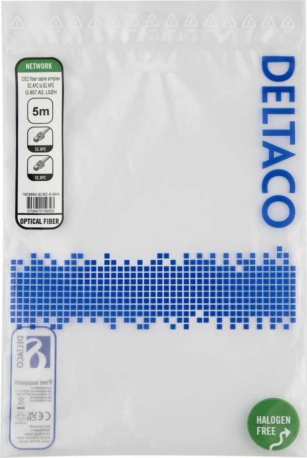 OS2 Fiberkabel, SC - SC, simplex, APC/APC, 5,0 m