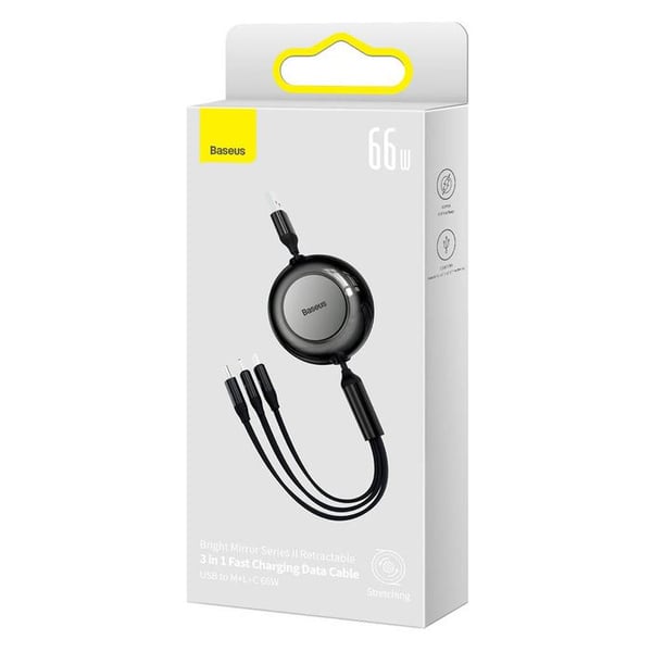 Baseus Bright Mirror 3, USB 3 i 1 med kabel, Micro USB / Lightning / USB-C, 66 W / 2A, 1,1 m (svart)