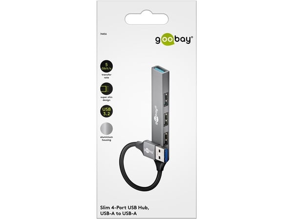 Goobay 74456, USB 3.2 Gen 1 (3.1 Gen 1) Type-A, USB 2.0 Type-A, USB 3.2 Gen 1 (3.1 Gen 1) Type-A, 5000 Mbit/s, Lysegrå, Aluminium, 0,1 m