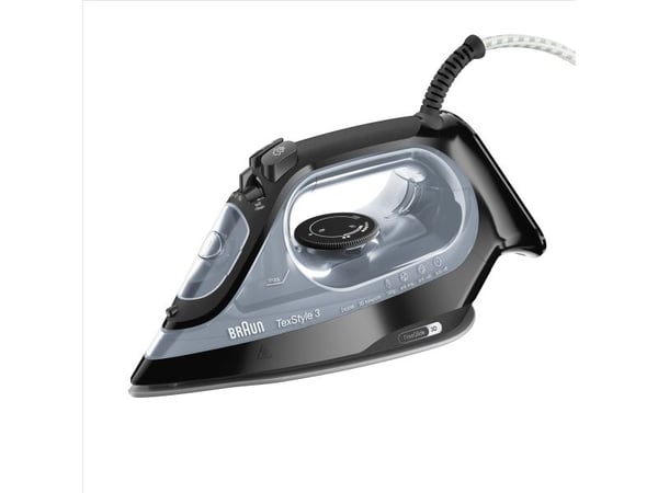 Braun TexStyle 3 SI3055BK, Höyrysilitysrauta, Keraaminen pohjalevy, 2 m, 180 g/min, Musta, 45 g/min