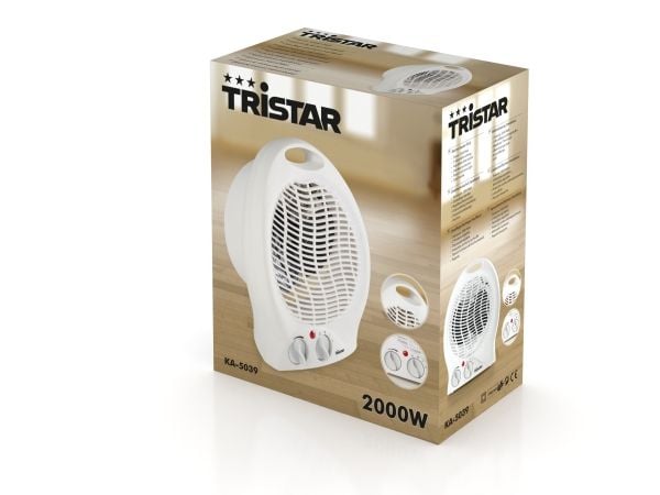 Tristar KA-5039, Sähkökäyttöinen lämpötuuletin, Sisätila, Lattia, Valkoinen, Rotaatio, 2000 W