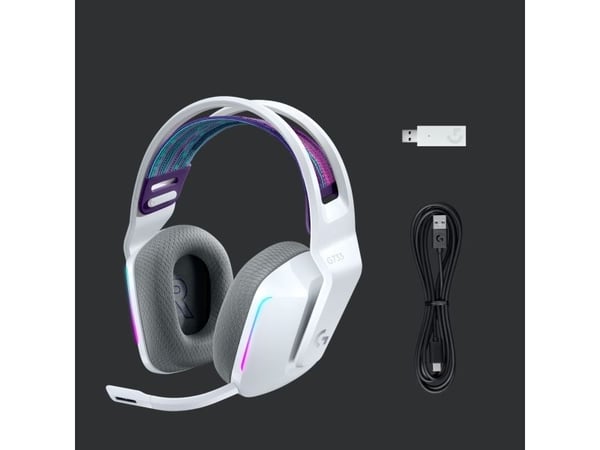Logitech G G733 LIGHTSPEED Wireless RGB Gaming Headset - Hodesett - full størrelse - 2,4 GHz - trådløs - hvit