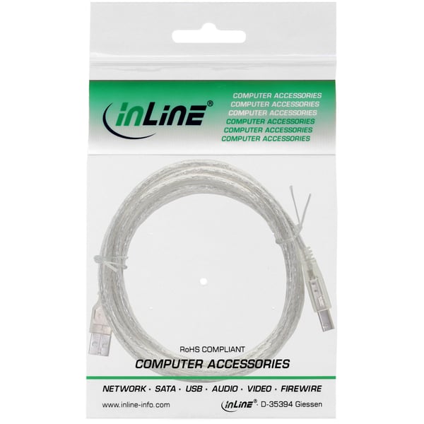InLine 34503T, 0,3 m, USB A, USB B, USB 2.0, Transparent